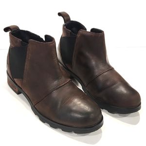 Sorel Emelie Chelsea Leather Waterproof Boot Cattail Brown Size 5.5